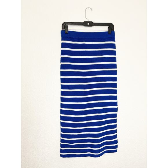 NWT Mango Striped Knitted Midi Skirt Size Medium Blue White Stretch - Picture 10 of 12